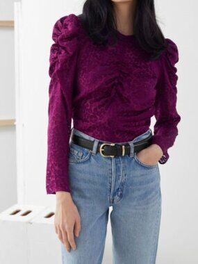 & Other Stories Magenta Jacquard Blouse